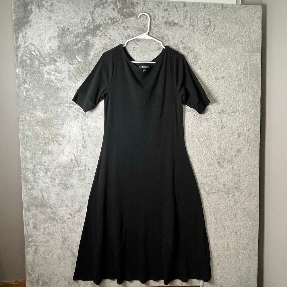 Lauren Ralph Lauren Black Knit A-Line Dress Short Sleeve L Classic Minimalist